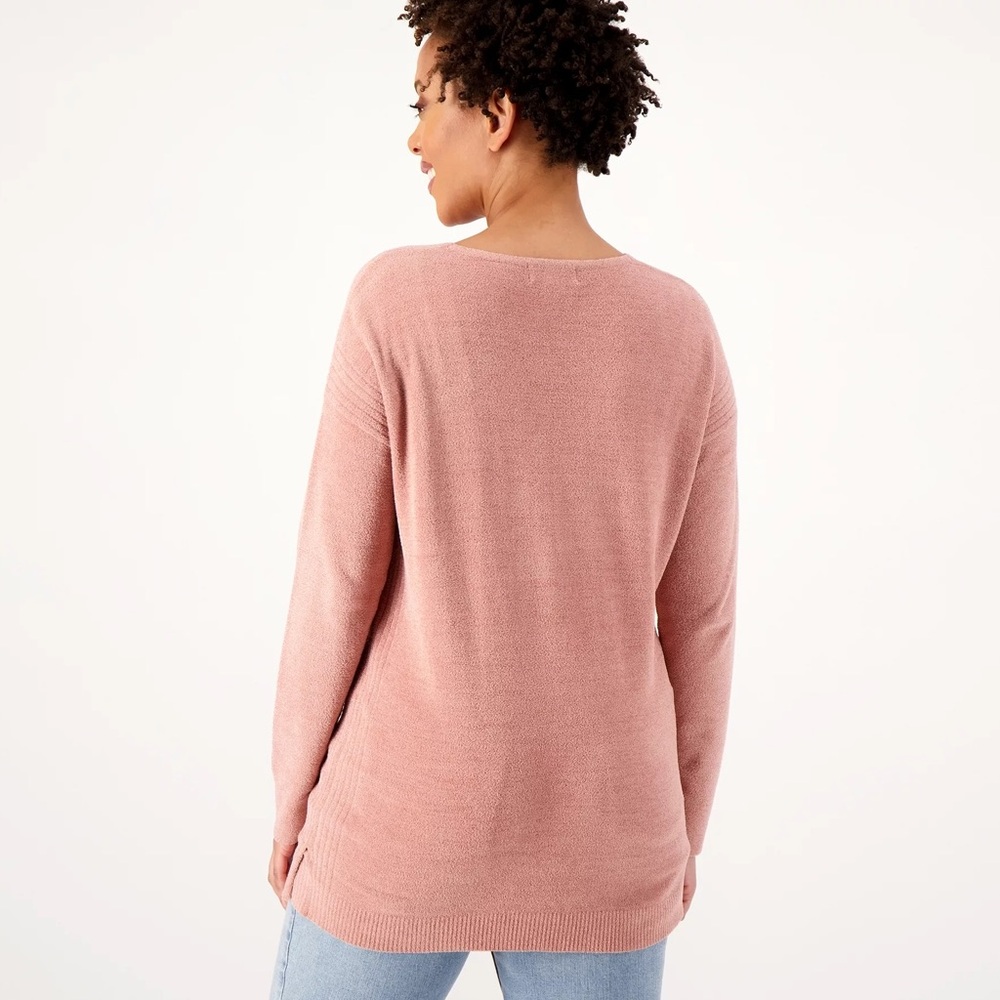 Barefoot Dreams CozyChic Ultra Lite Dusty Rose V-Neck Sweater - Picture 4 of 14